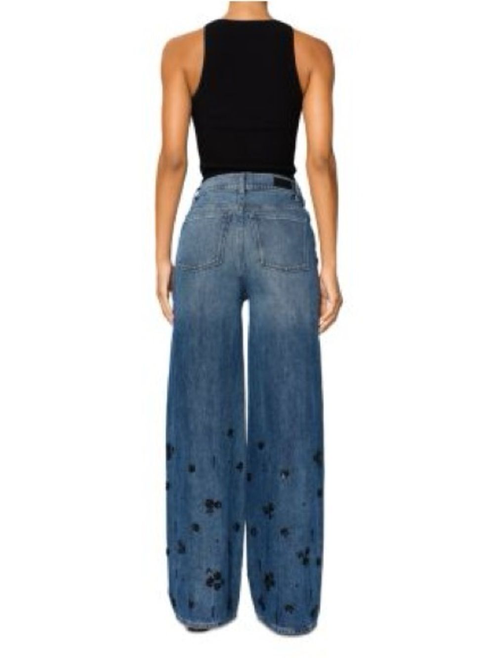 DL1961 Hepburn Embellished Wide Leg High Rise Crystal Floral 32 Medium Wash - Picture 3 of 8
